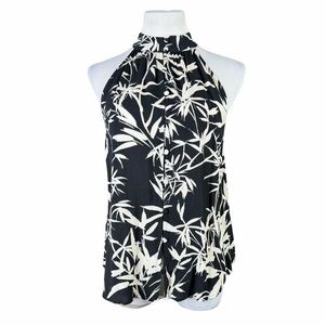 NWT Express Black & White Leaf Print Halter Neck Tank - Size Medium